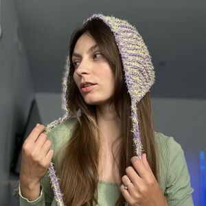 HANDMADE Purple and Yellow Crochet Bonnet Vintage inspired